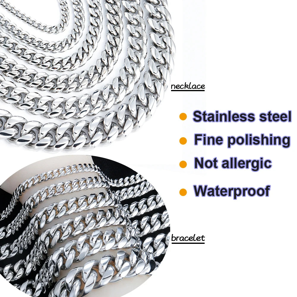 Hip-Hop Curb Cuban Link Kette 6mm-18mm Edelstahlkette für Herren