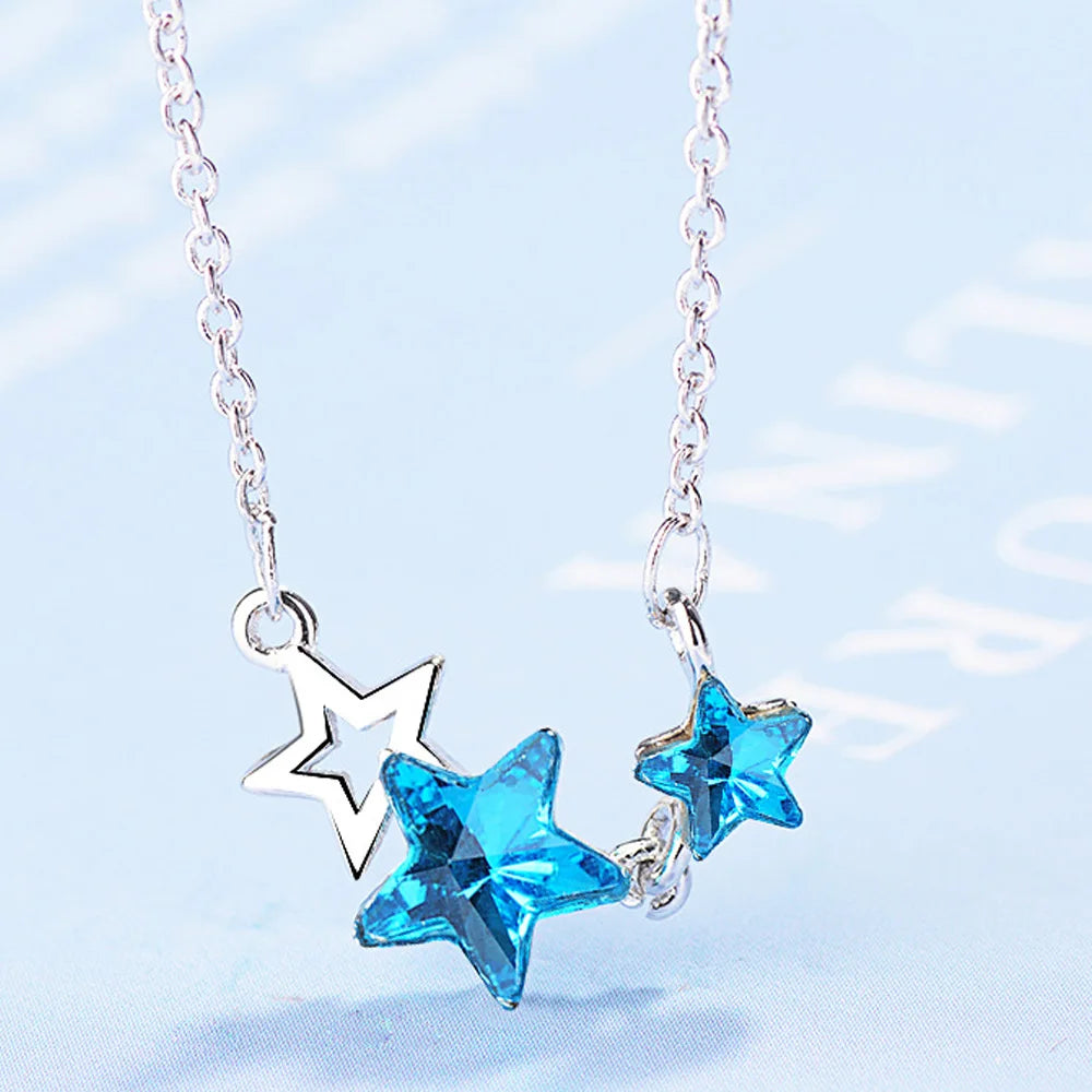 Halskette mit Anhänger blauer Stern, Kristall, für Damen