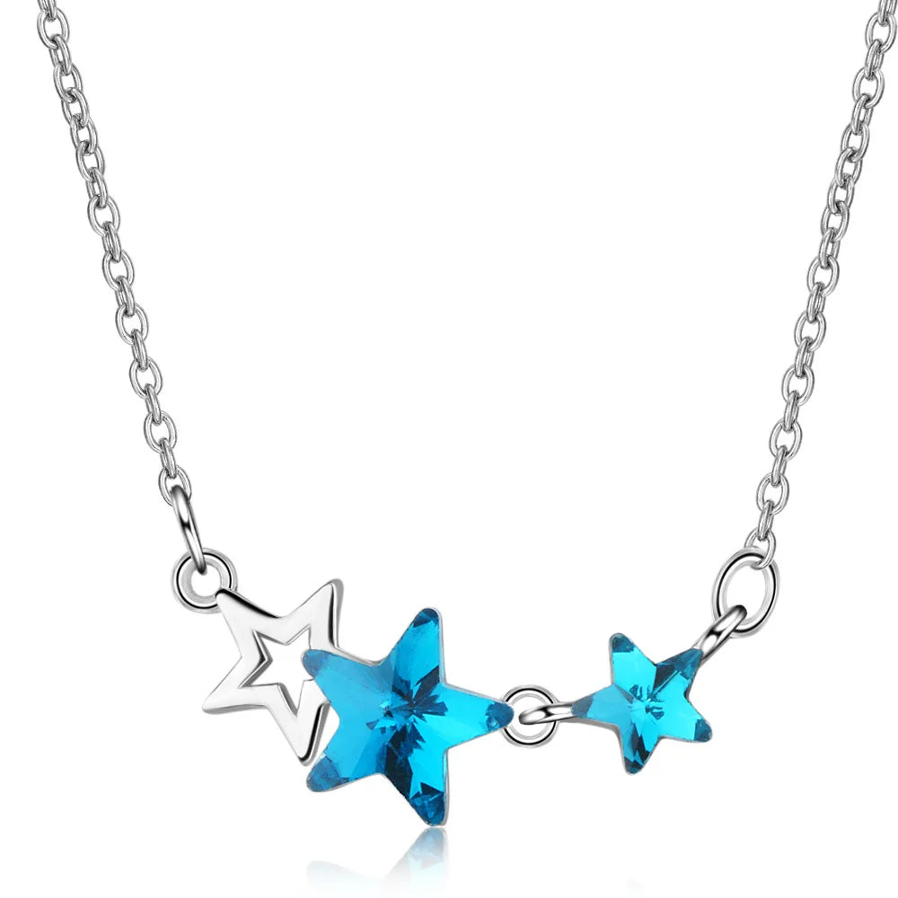 Halskette mit Anhänger blauer Stern, Kristall, für Damen