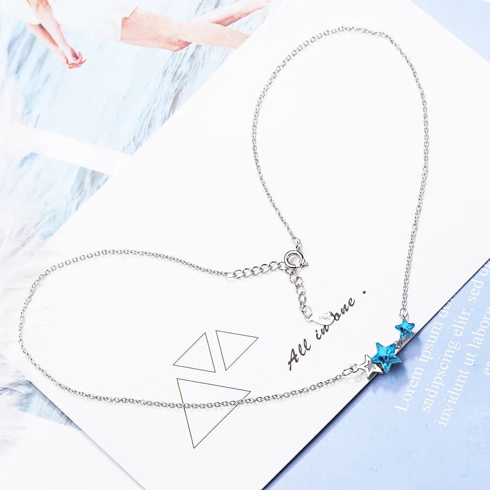 Halskette mit Anhänger blauer Stern, Kristall, für Damen