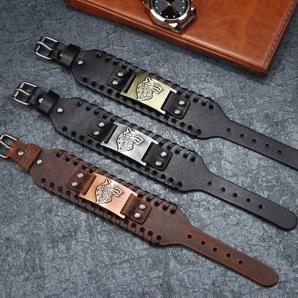 Vintage Wikinger Leder geflochtenes Armband für Männer