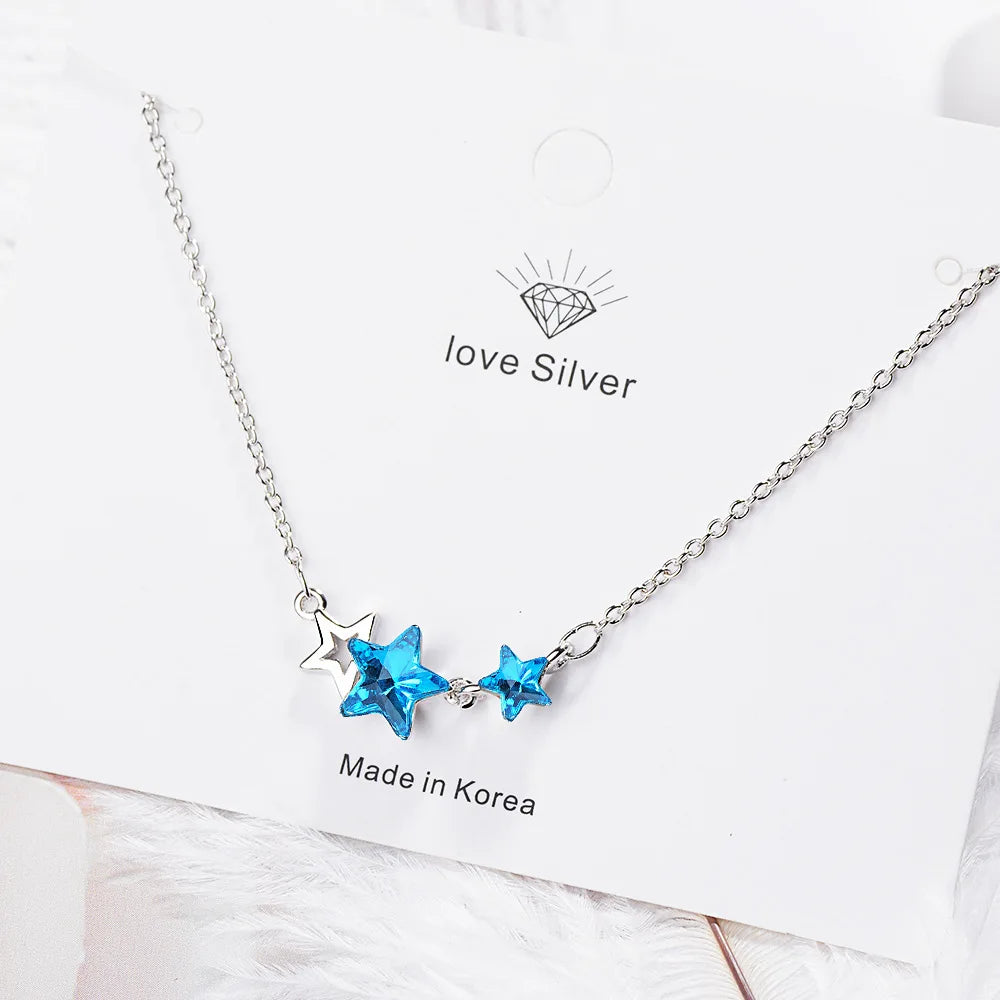 Halskette mit Anhänger blauer Stern, Kristall, für Damen